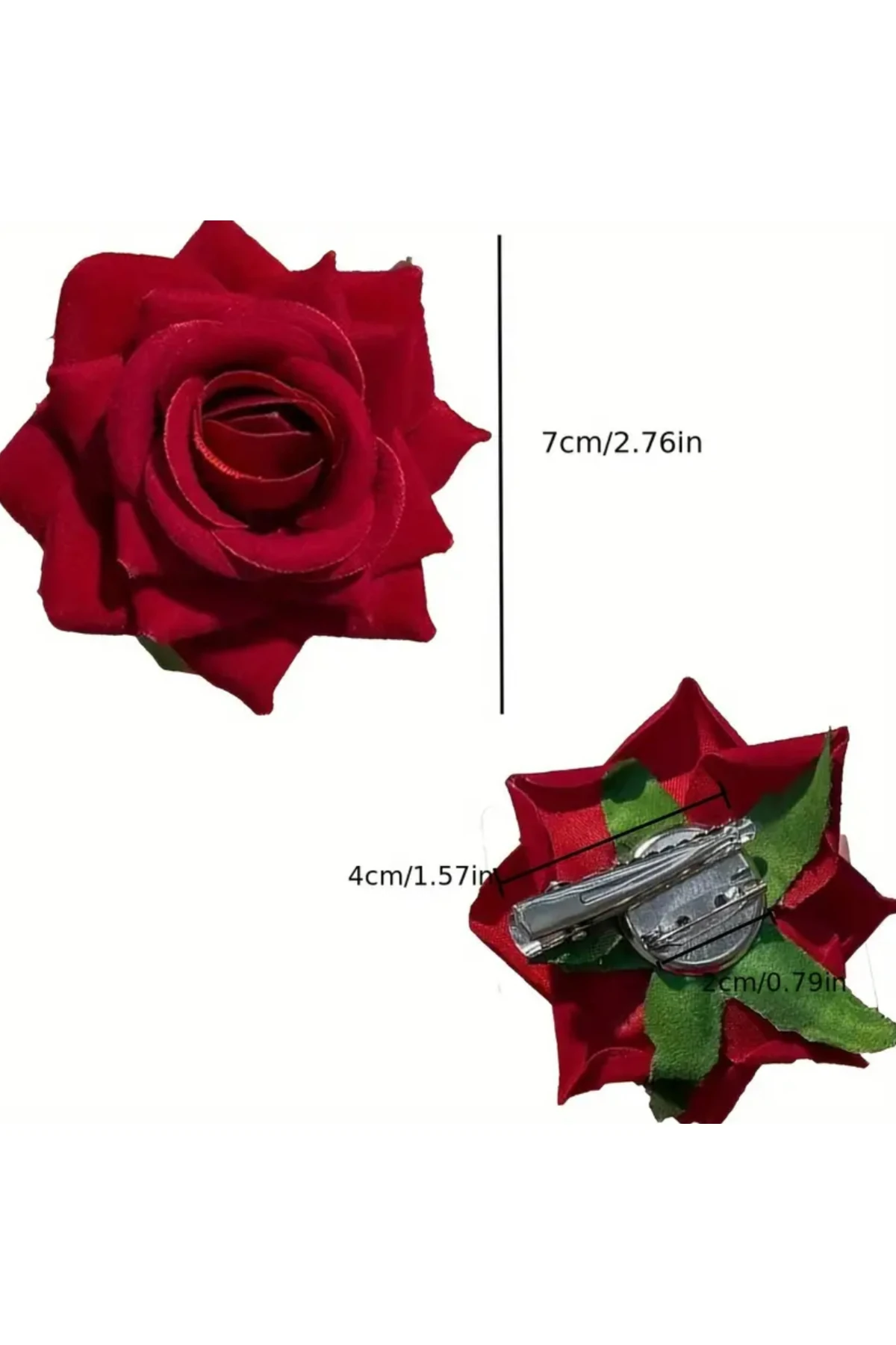 2 Adet Vintage Kırmızı Kadife 3D Gül Broş ve Saç Tokası | Şık Çift Set