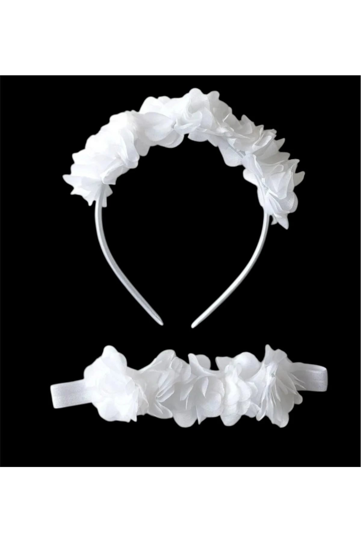 Beyaz Lazer Çiçekli Lohusa Tacı ve Bebek Bandanası – Anne & Bebek Doğum Seti