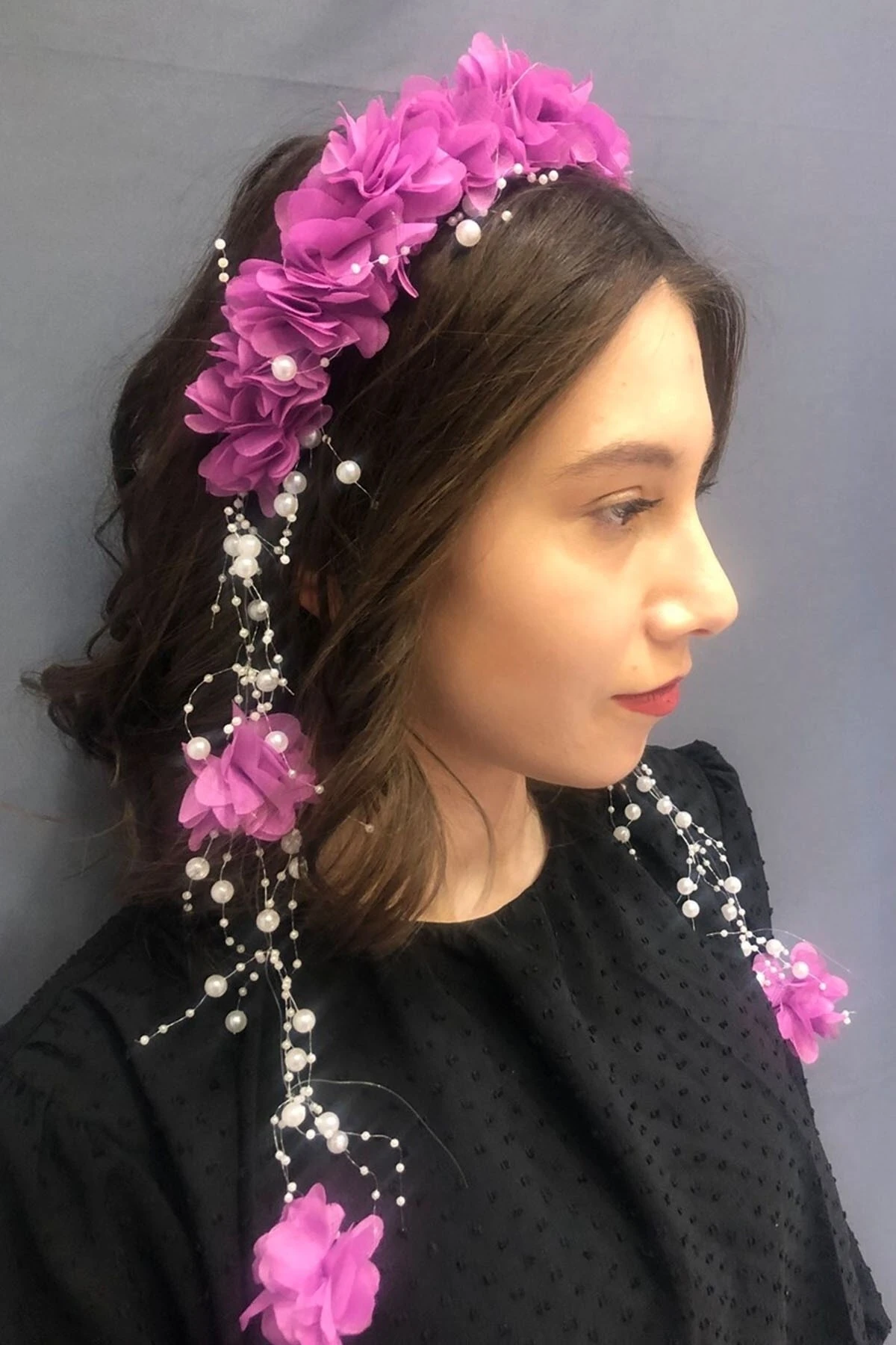 Kına Eğlence Tacı Lila Lazer Çiçekli Taç – Taç