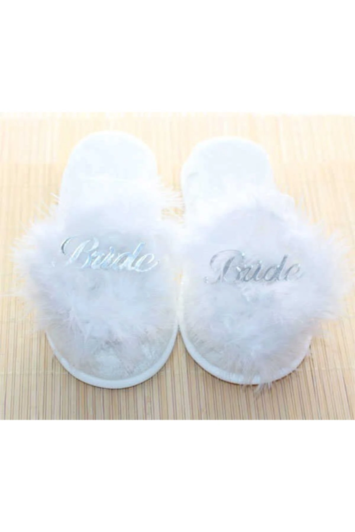 Tüylü Bride Terlik Gümüş Gelin Terliği – Terlik – Terlik