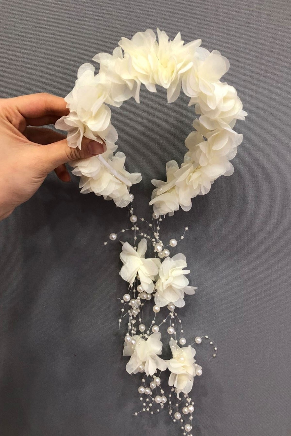 Kadın Kına Eğlence Tacı Krem Tüllü Lazer Çiçekli Taç – Taç – Taç – Taç