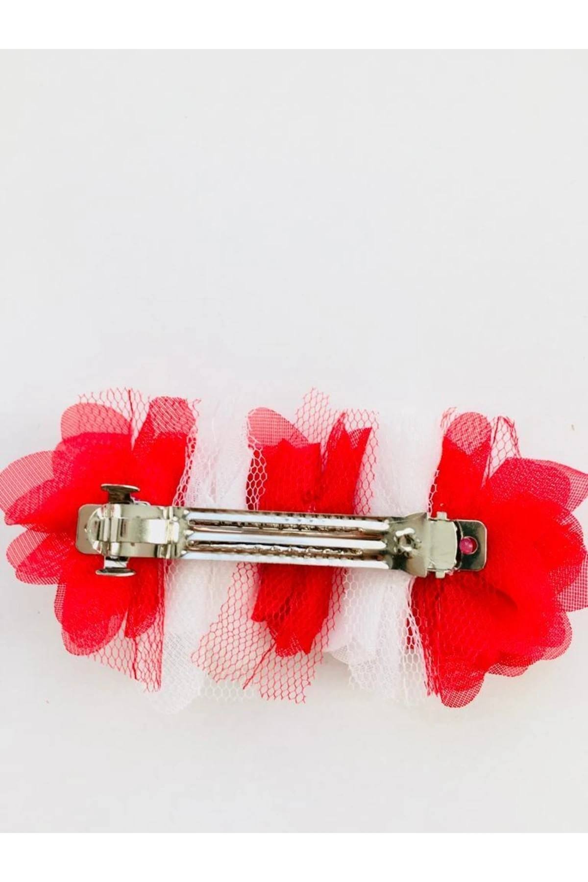 Kırmızı Beyaz Çiçekli Otomatik Klipsli Toka | 23 Nisan ve 29 Ekim Töreni