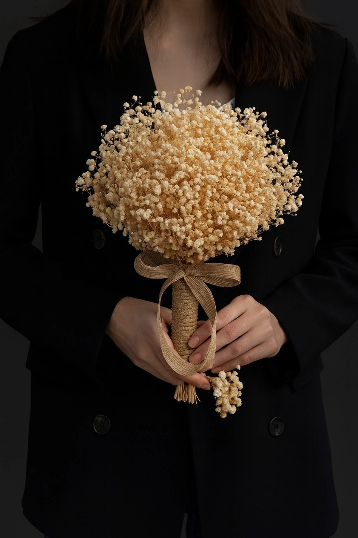 Doğal Düğün Gelin Buketi ve Yaka Çiçeği Seti – Kuru Çiçek Bebek Nefesi (Gypsophila)