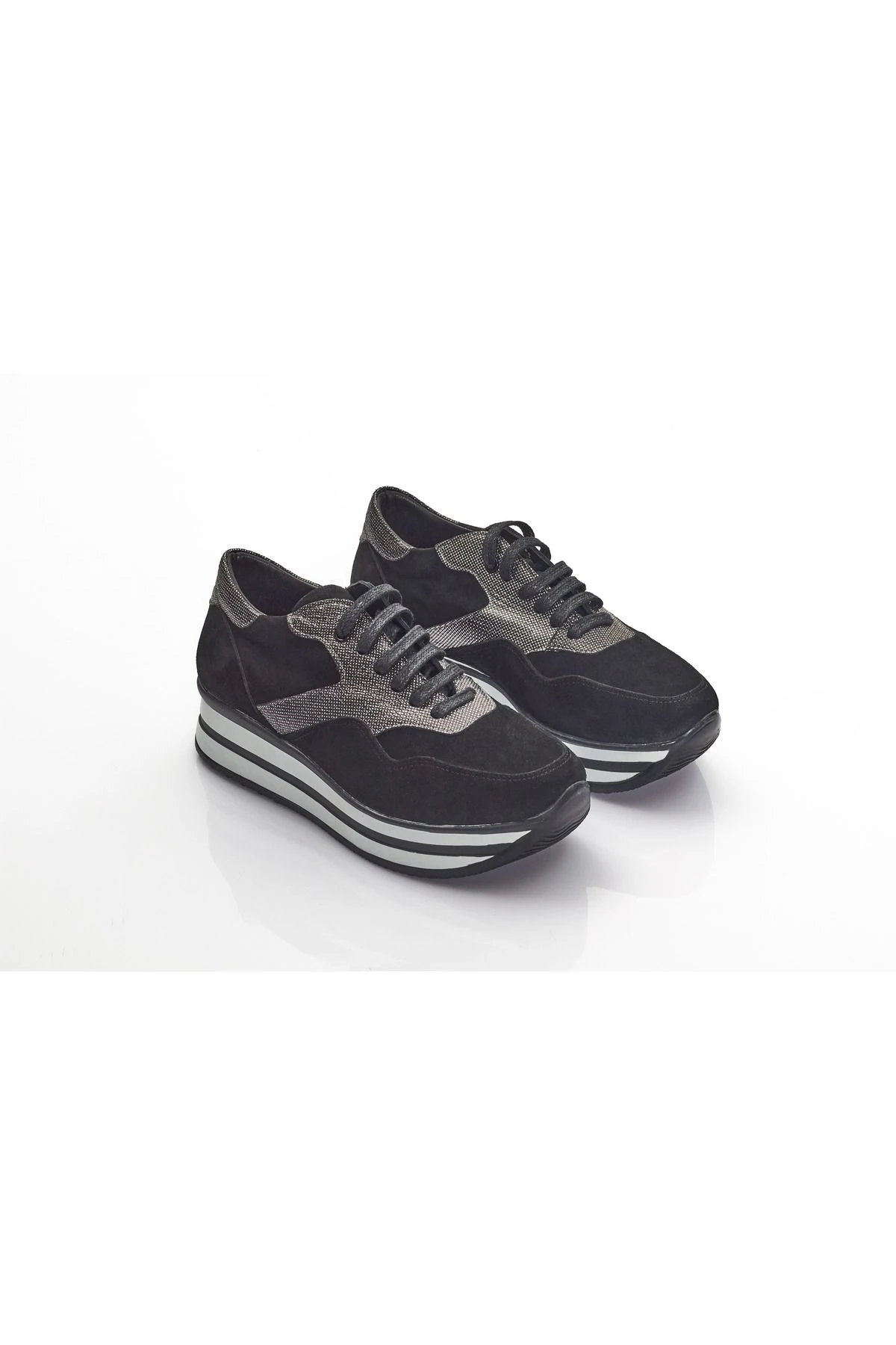 Parlak Detaylı Siyah Hakiki Deri Kadın Platform Spor Ayakkabı