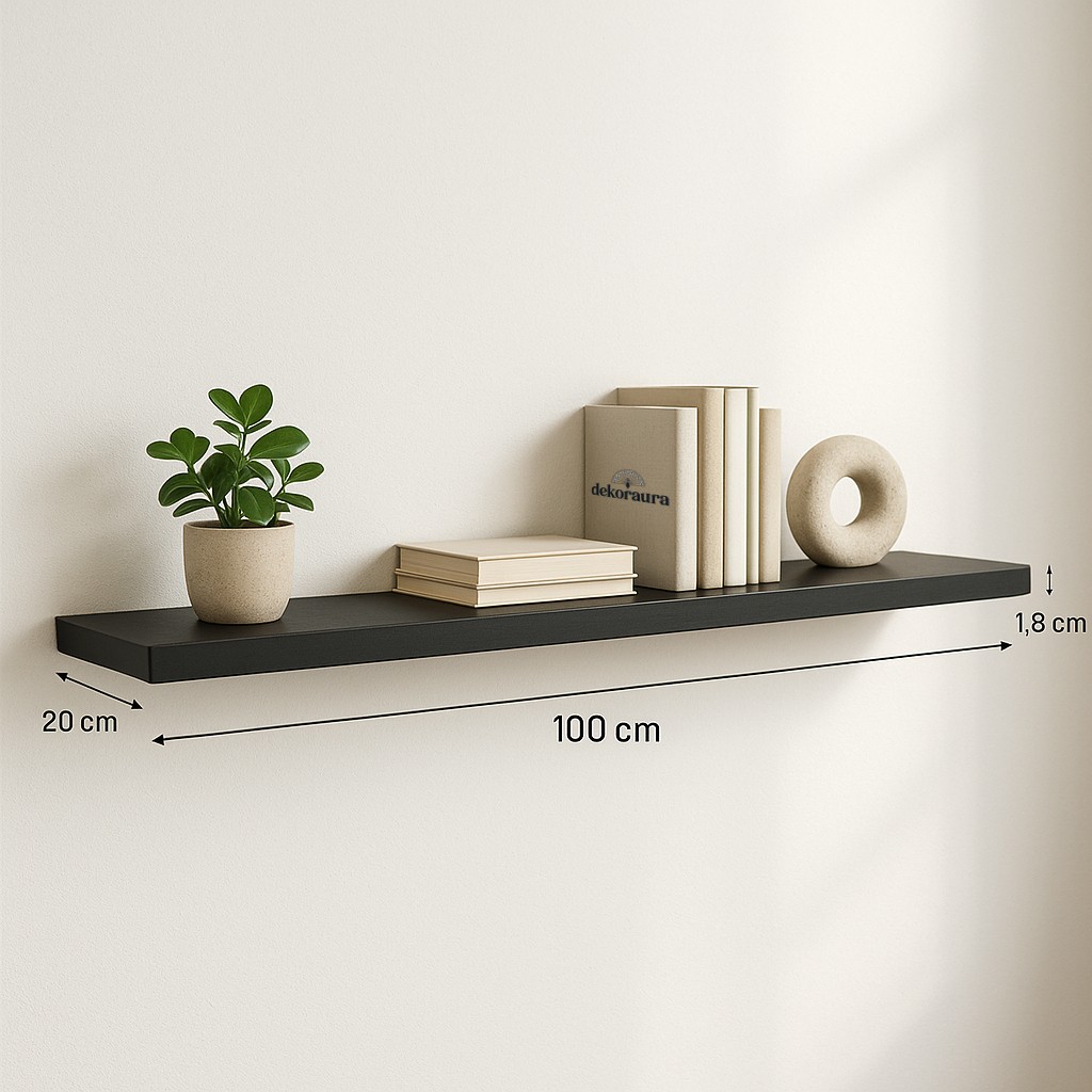Siyah MDF Uçan Raf 100x20 cm – Minimal, Şık ve Dayanıklı Duvar Rafı