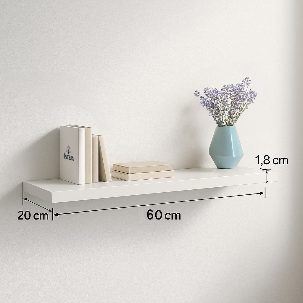 Beyaz MDF Uçan Raf 60x20 cm – Minimal, Şık ve Dayanıklı Duvar Rafı