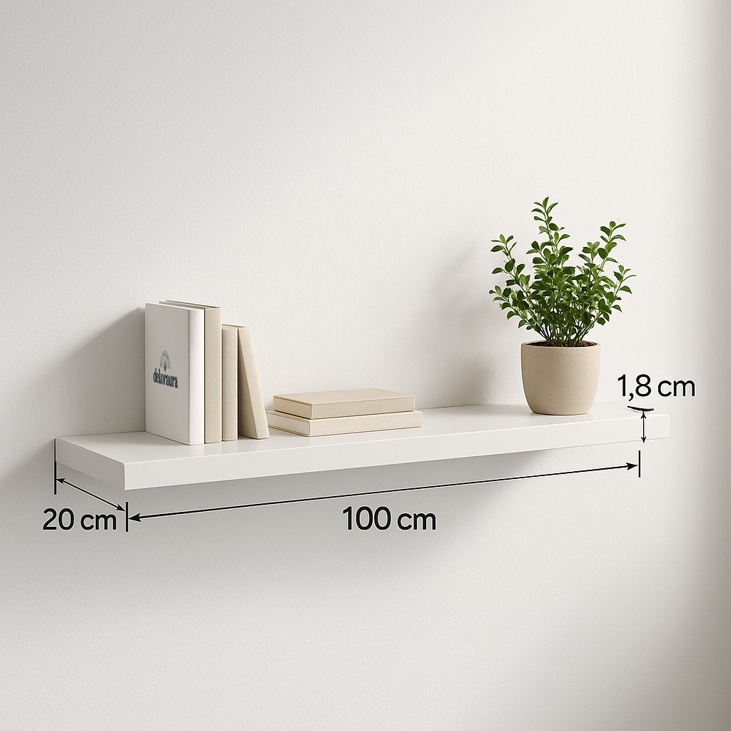 Beyaz MDF Uçan Raf 100x20 cm – Minimal, Şık ve Dayanıklı Duvar Rafı