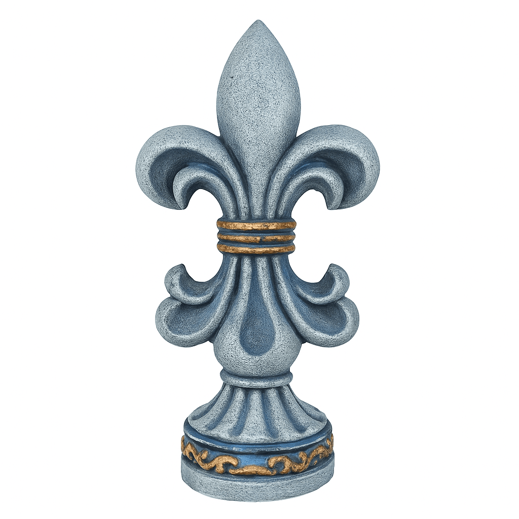 Mavi Fleur-de-Lis Dekoratif Heykel – Antik Stil Masa & Bahçe Süsü