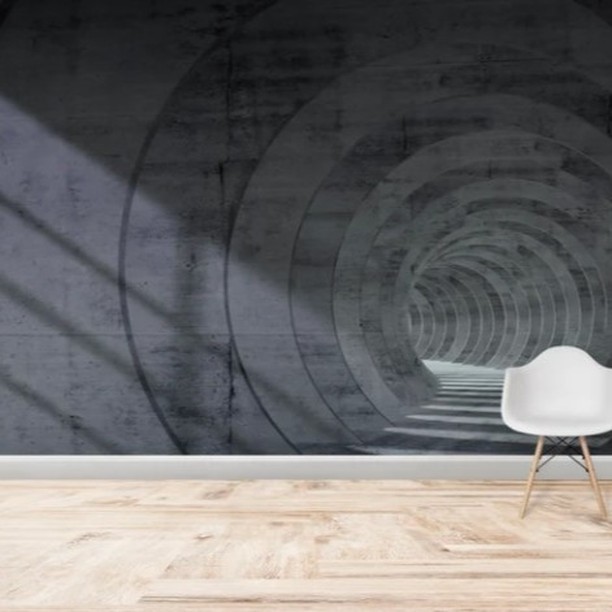 3D Tünel Geçişli Beton Desenli Vinil Duvar Kağıdı