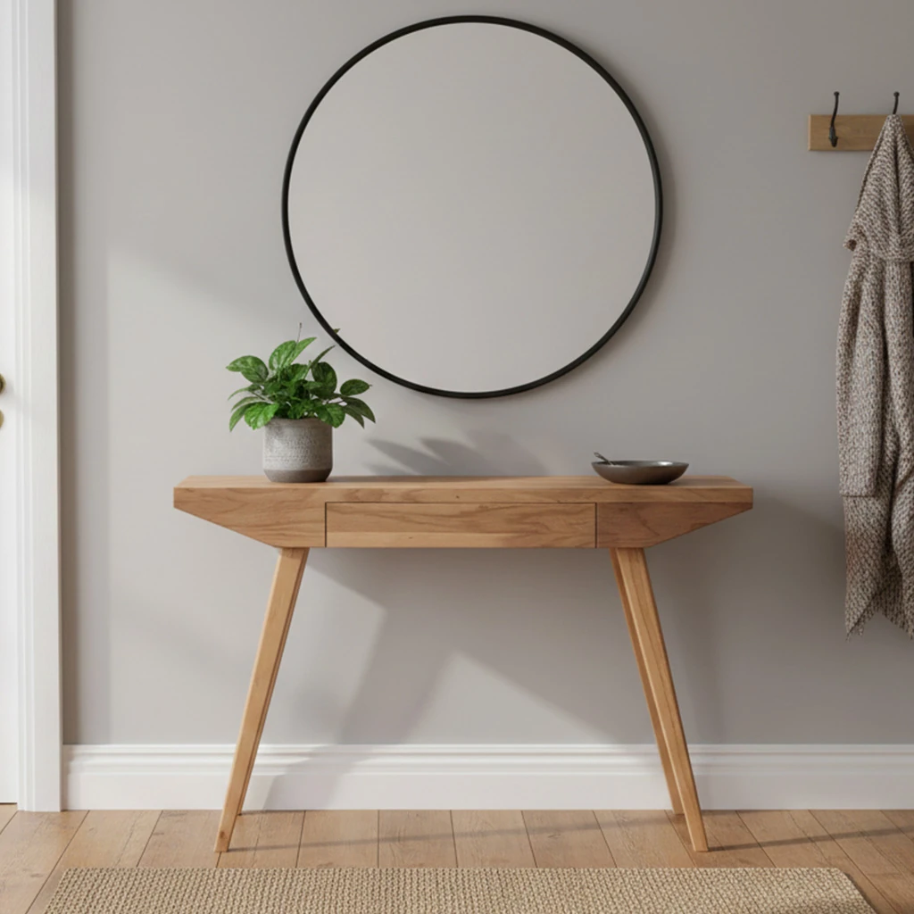 Açılı Tasarım Ceviz Görünümlü Çekmeceli Dresuar & Makyaj Masası