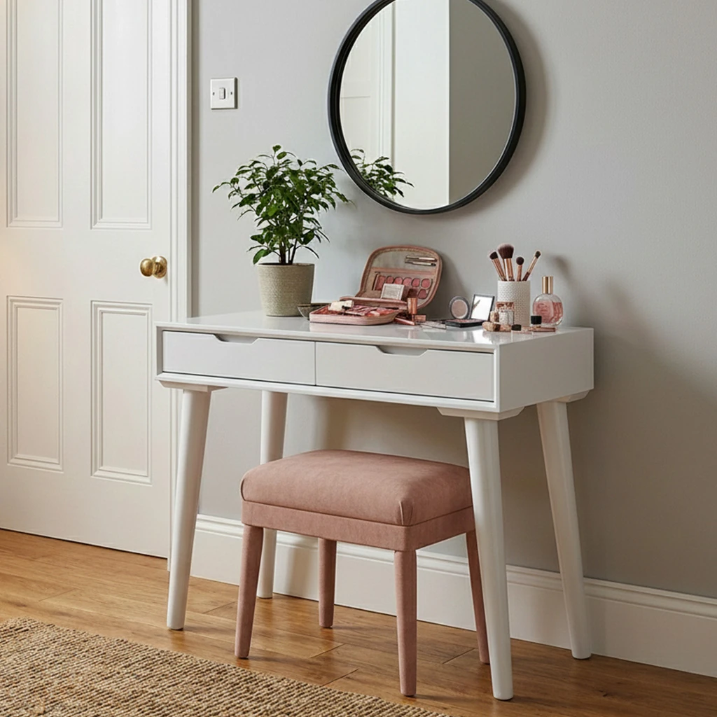 Beyaz Çekmeceli Dresuar & Makyaj Masası