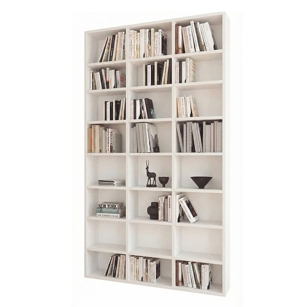 Beyaz MDF Büyük Bölmeli Kitaplık – 24 Raflı