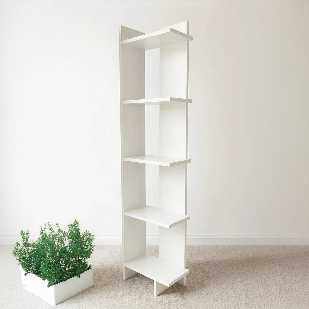 Minimal Köşe Kitaplık – Beyaz 5 Raflı