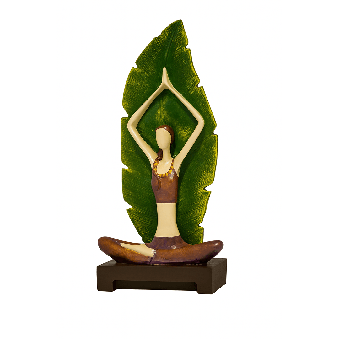 Yoga Temalı Yaprak Figürlü Dekor Heykeli – Meditasyon Biblosu