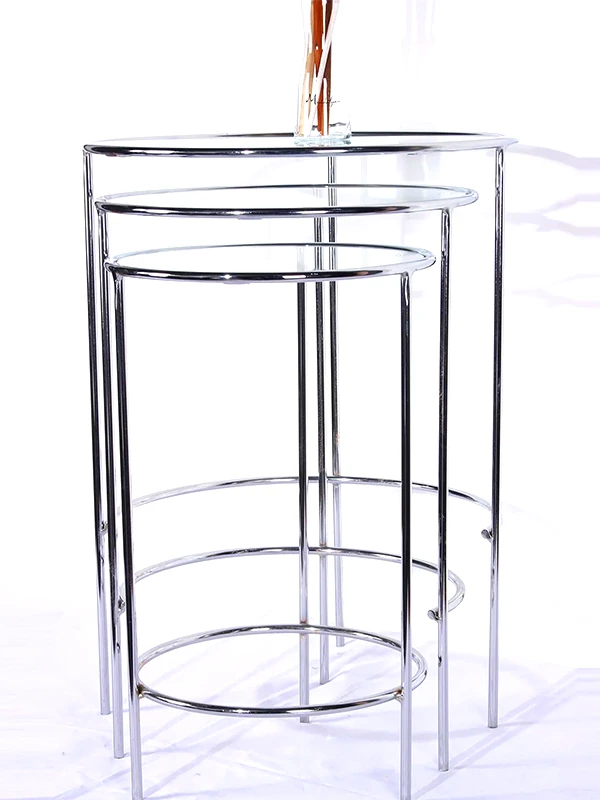 Elysia Krom Yuvarlak 3’lü Zigon Yan Sehpa – Modern ve Zarif Tasarım