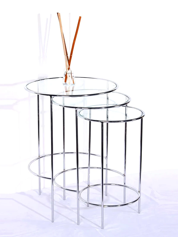 Elysia Krom Yuvarlak 3’lü Zigon Yan Sehpa – Modern ve Zarif Tasarım