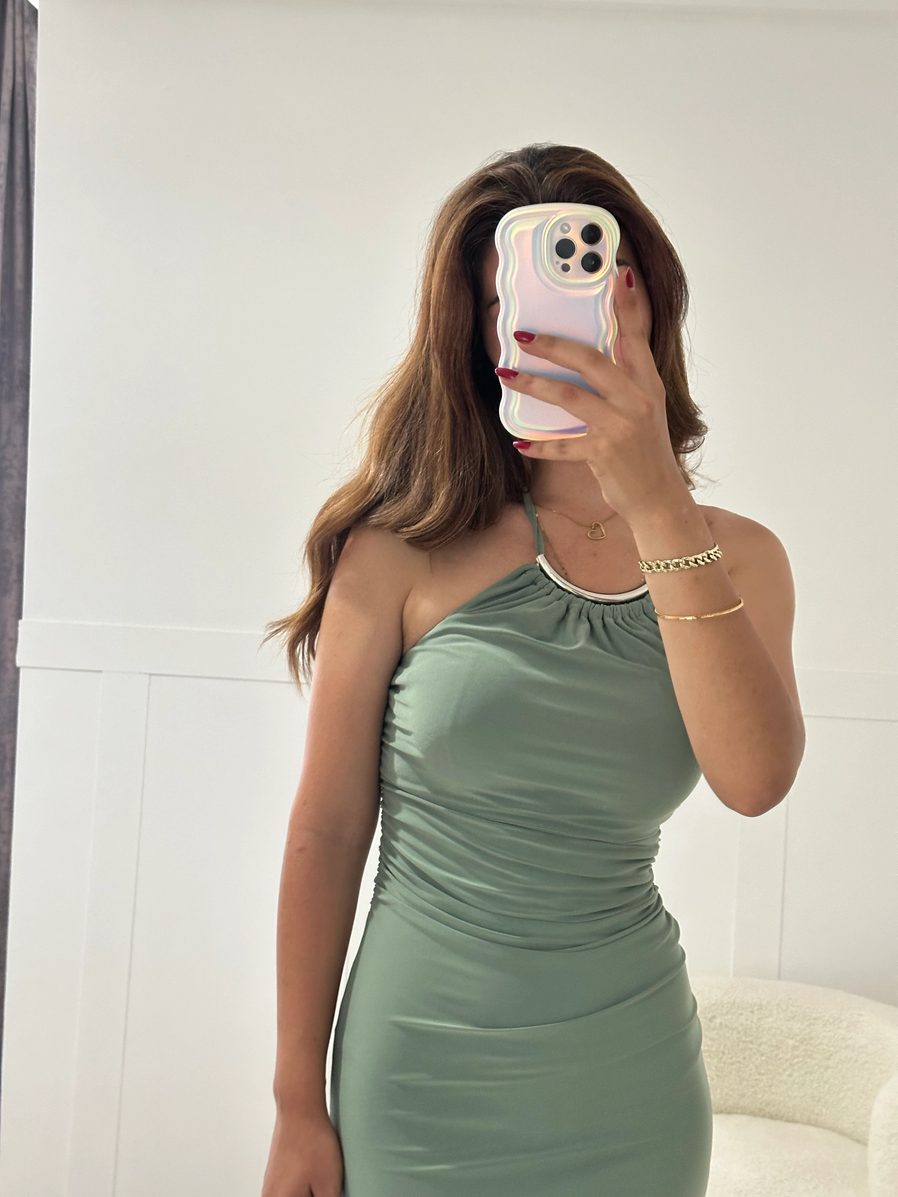 Gold yaka detaylı kalem elbise 