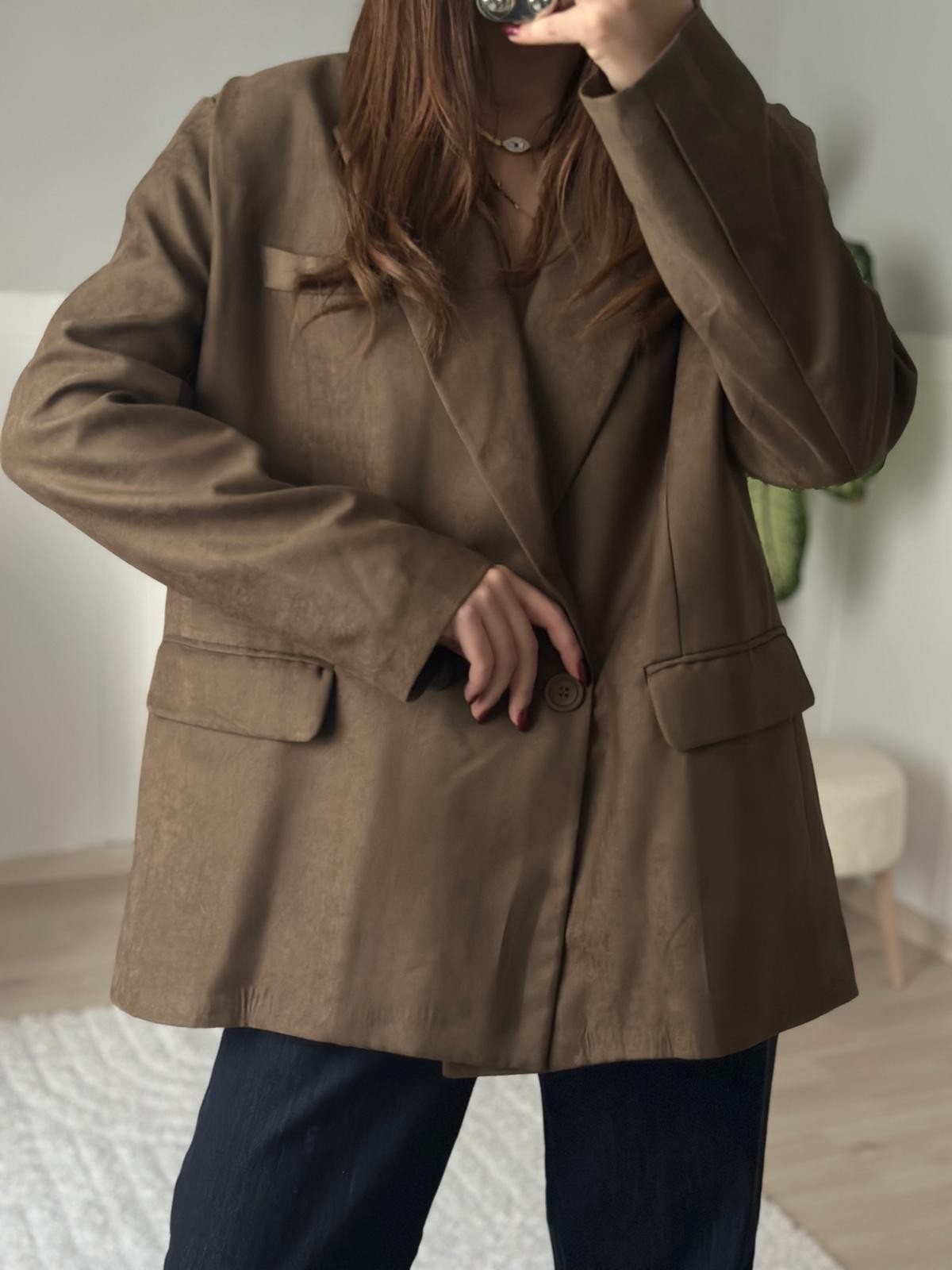 Haki Nubuk Oversize Blazer Ceket