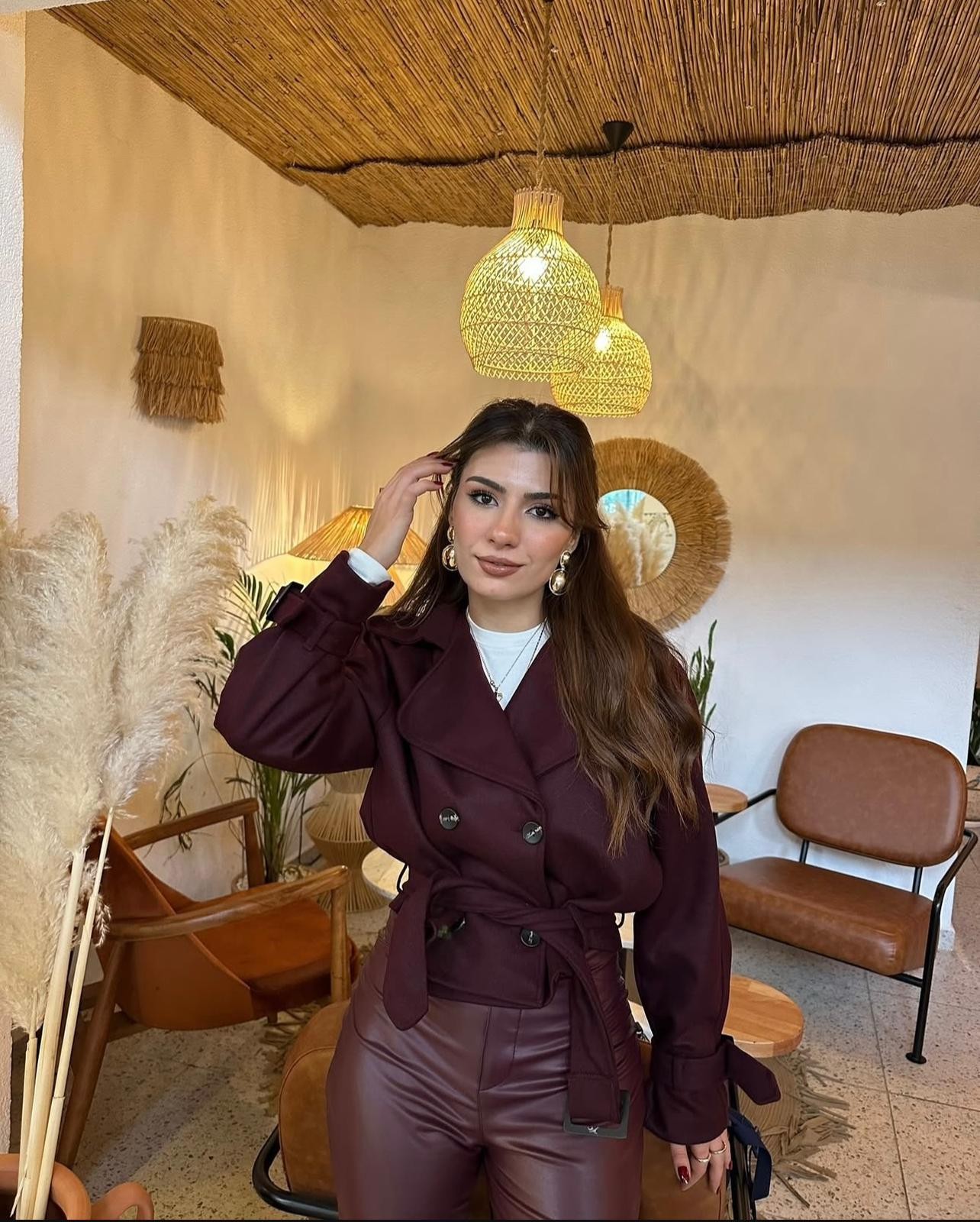 Bordo Kaşe Bağlamalı Ceket