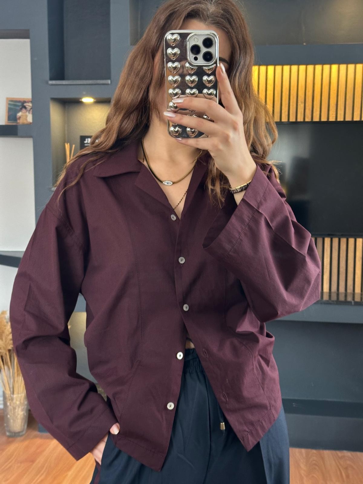 Bordo Oversize Gömlek