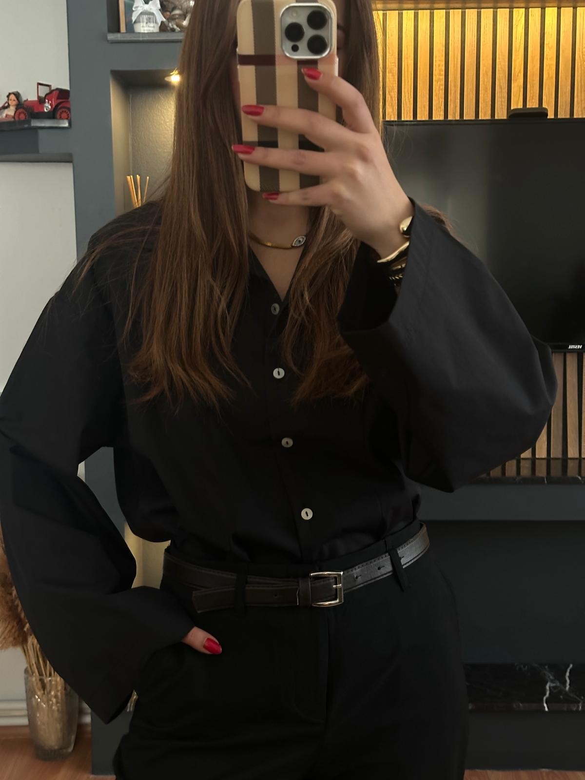 Siyah Oversize Poplin Gömlek