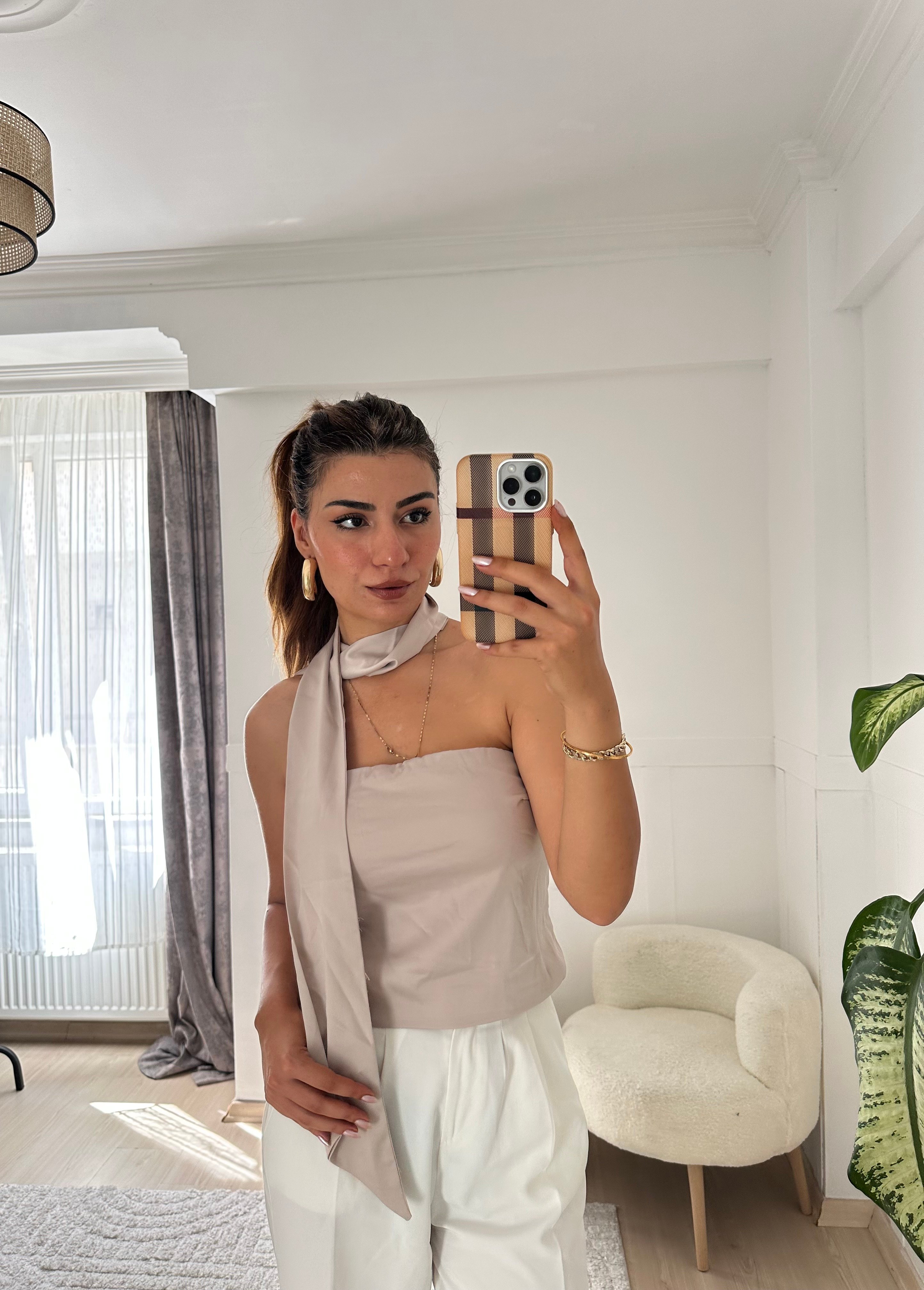 Saten şallı bluz
