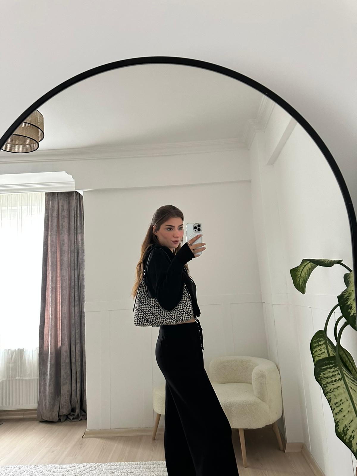 Siyah fermuar detaylı triko takım