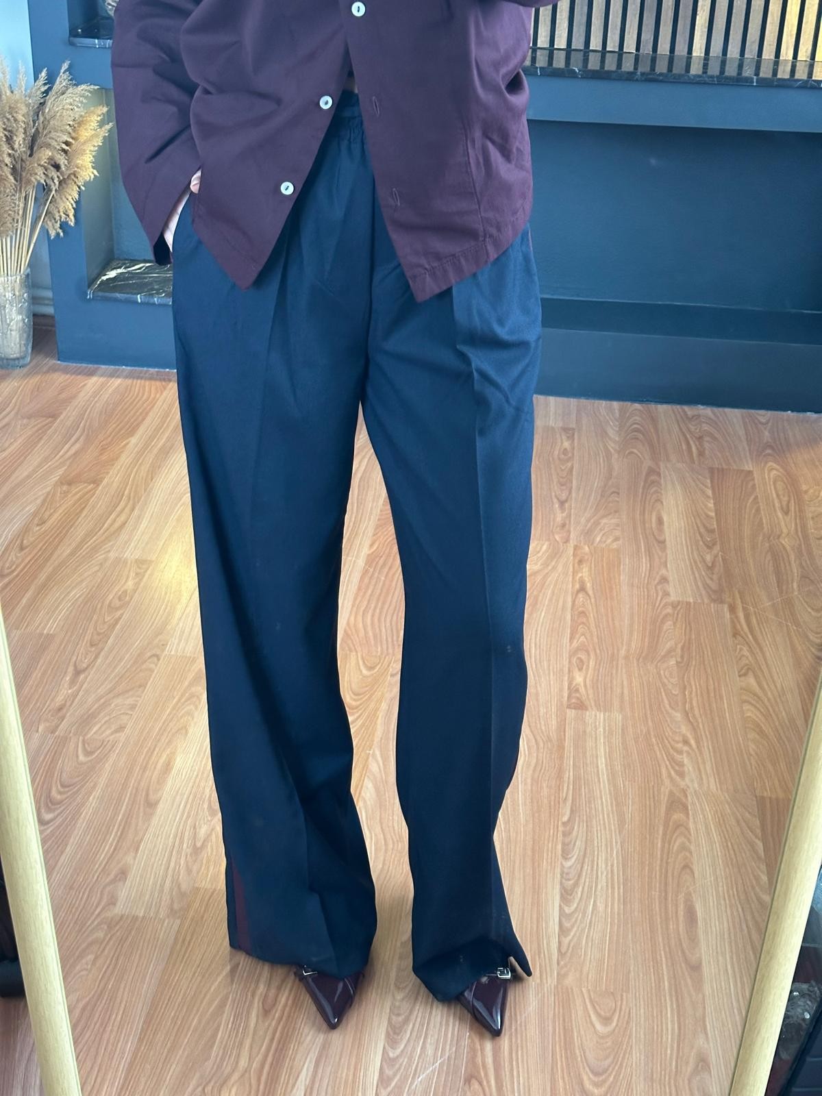 Lacivert Bordo Şeritli Pantolon