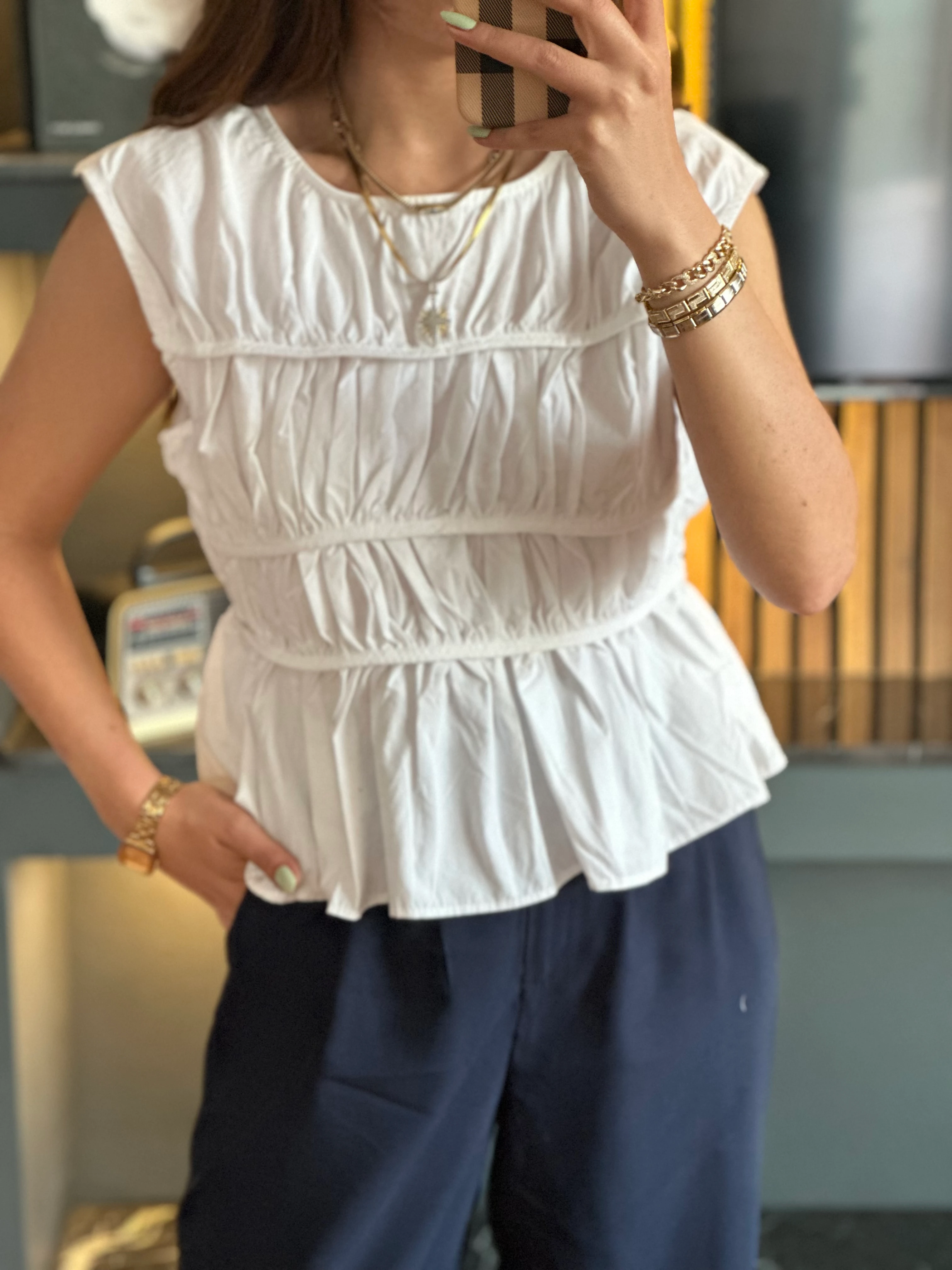 Poplin büzgülü bluz