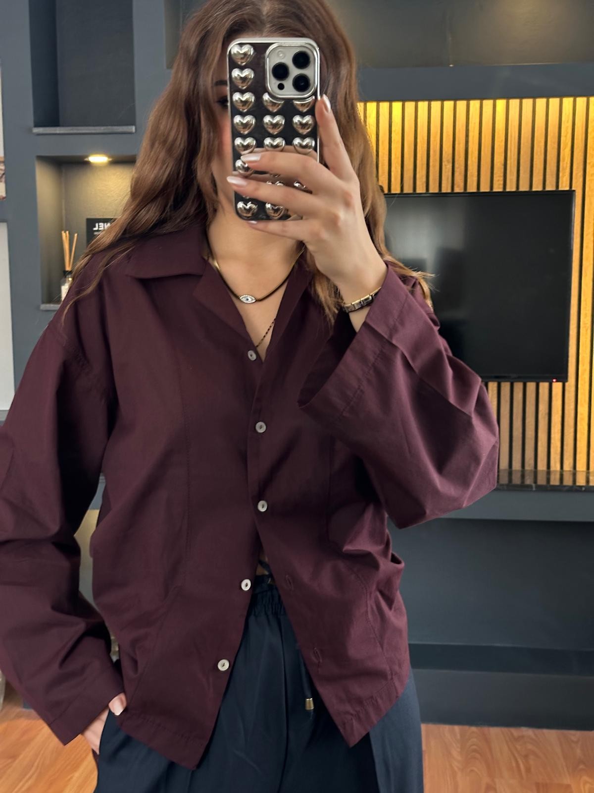 Bordo Oversize Gömlek