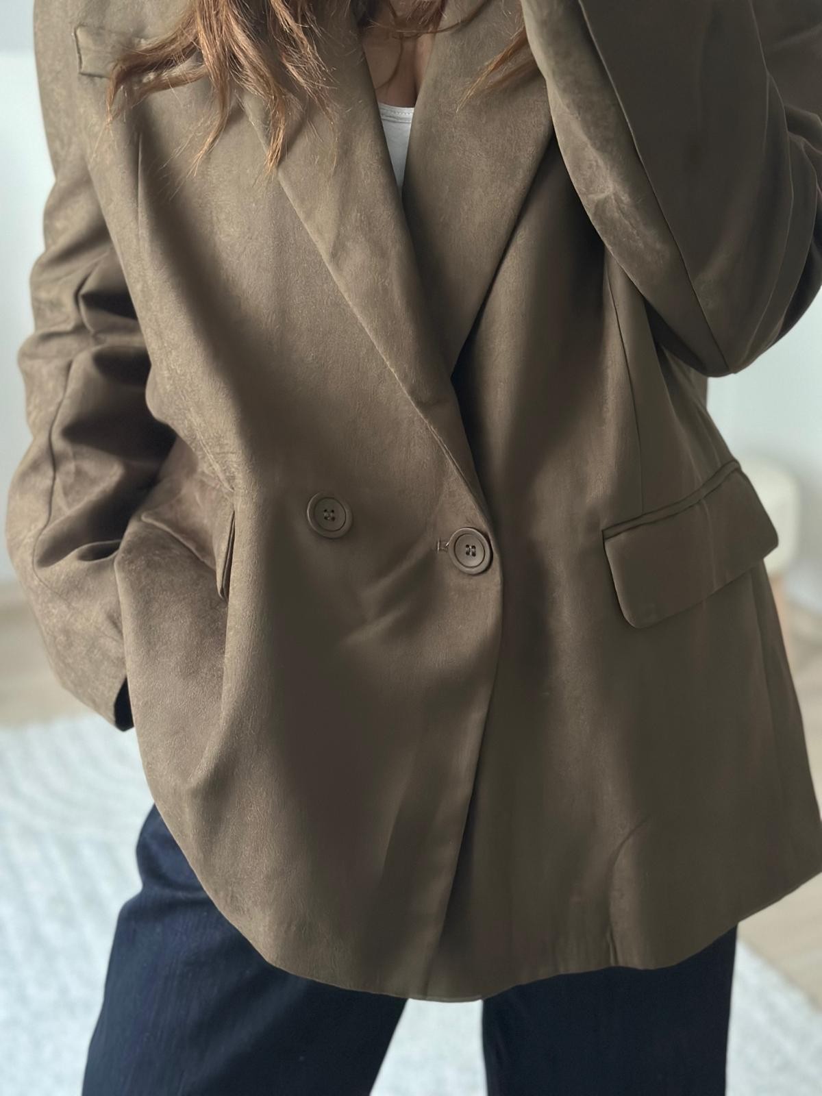 Haki Nubuk Oversize Blazer Ceket