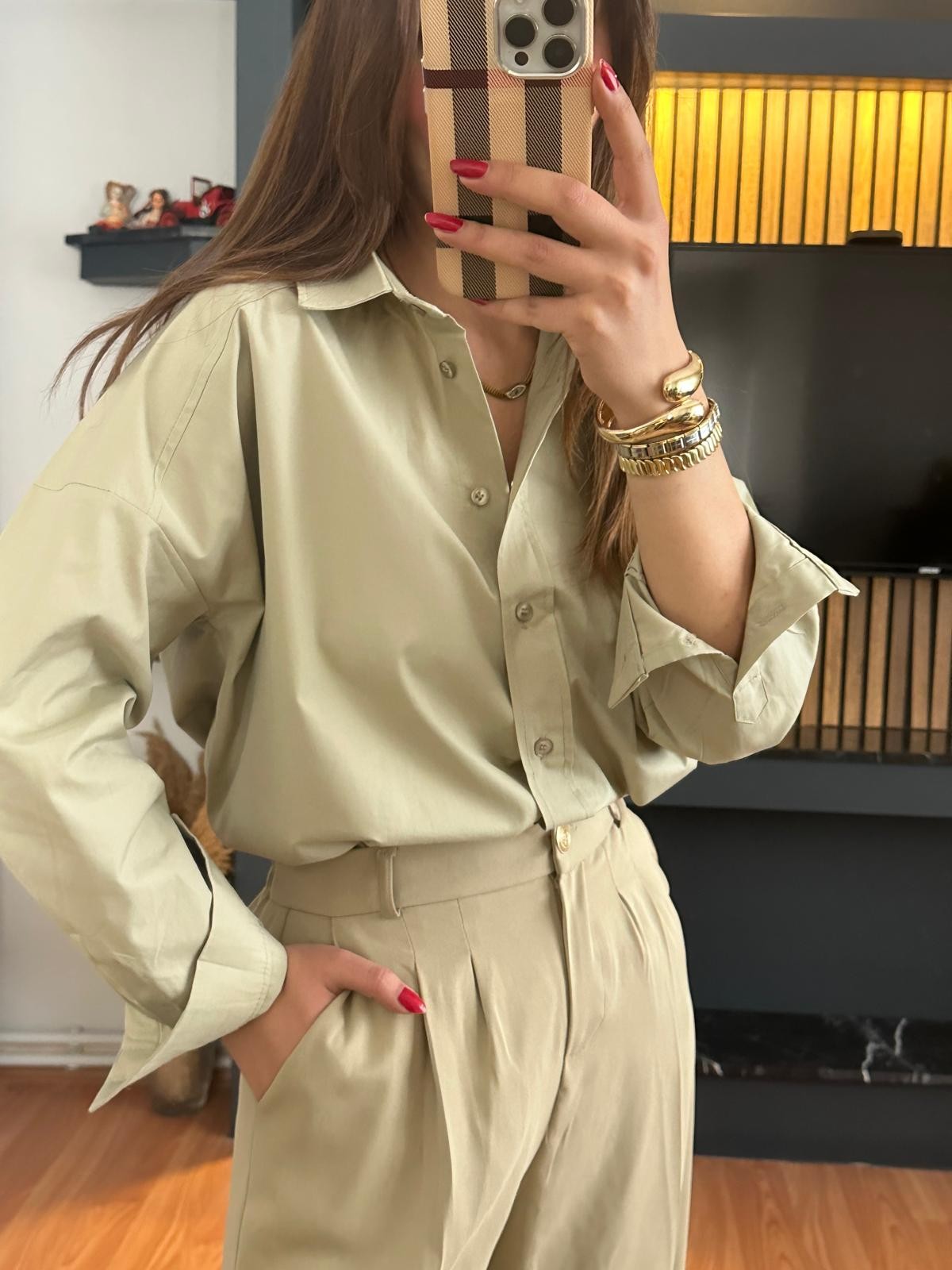 Çağla Yeşili Oversize Gömlek
