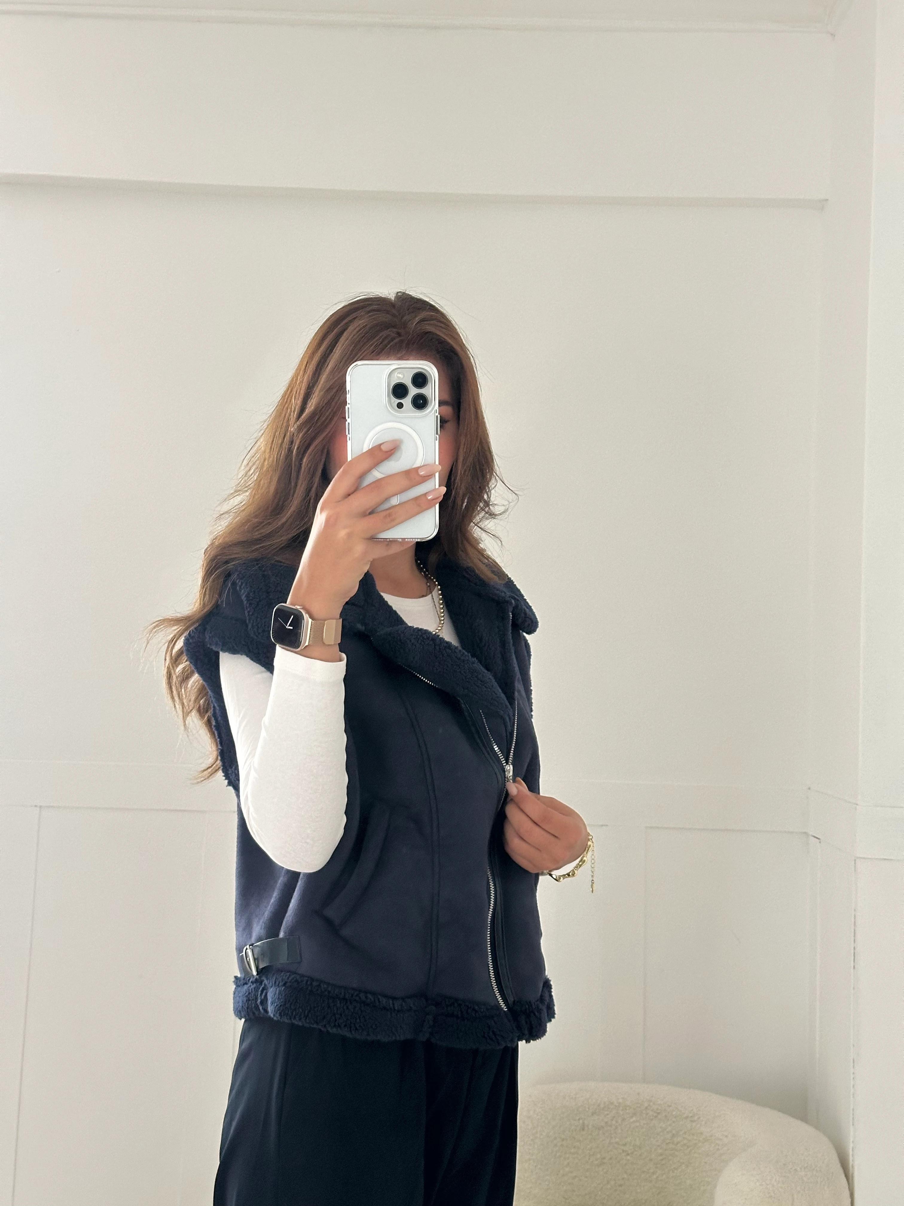 Lacivert kürklü yelek