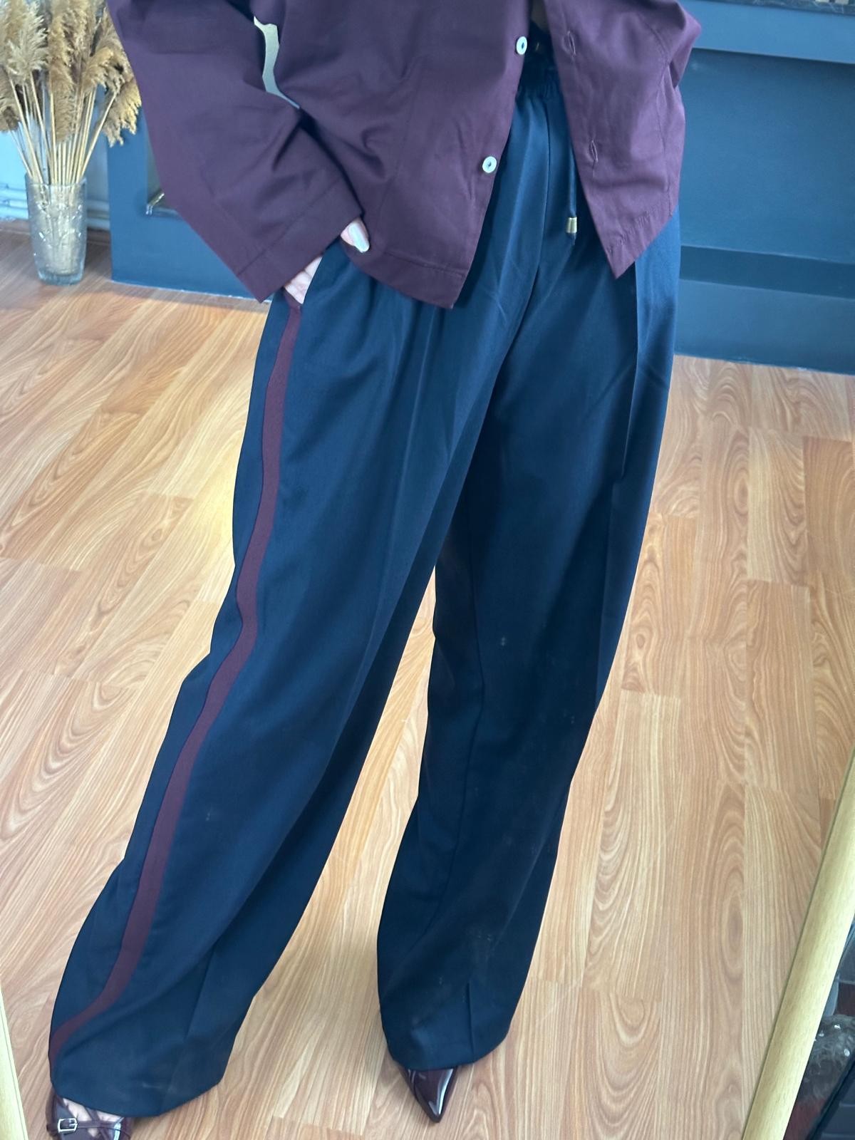 Lacivert Bordo Şeritli Pantolon