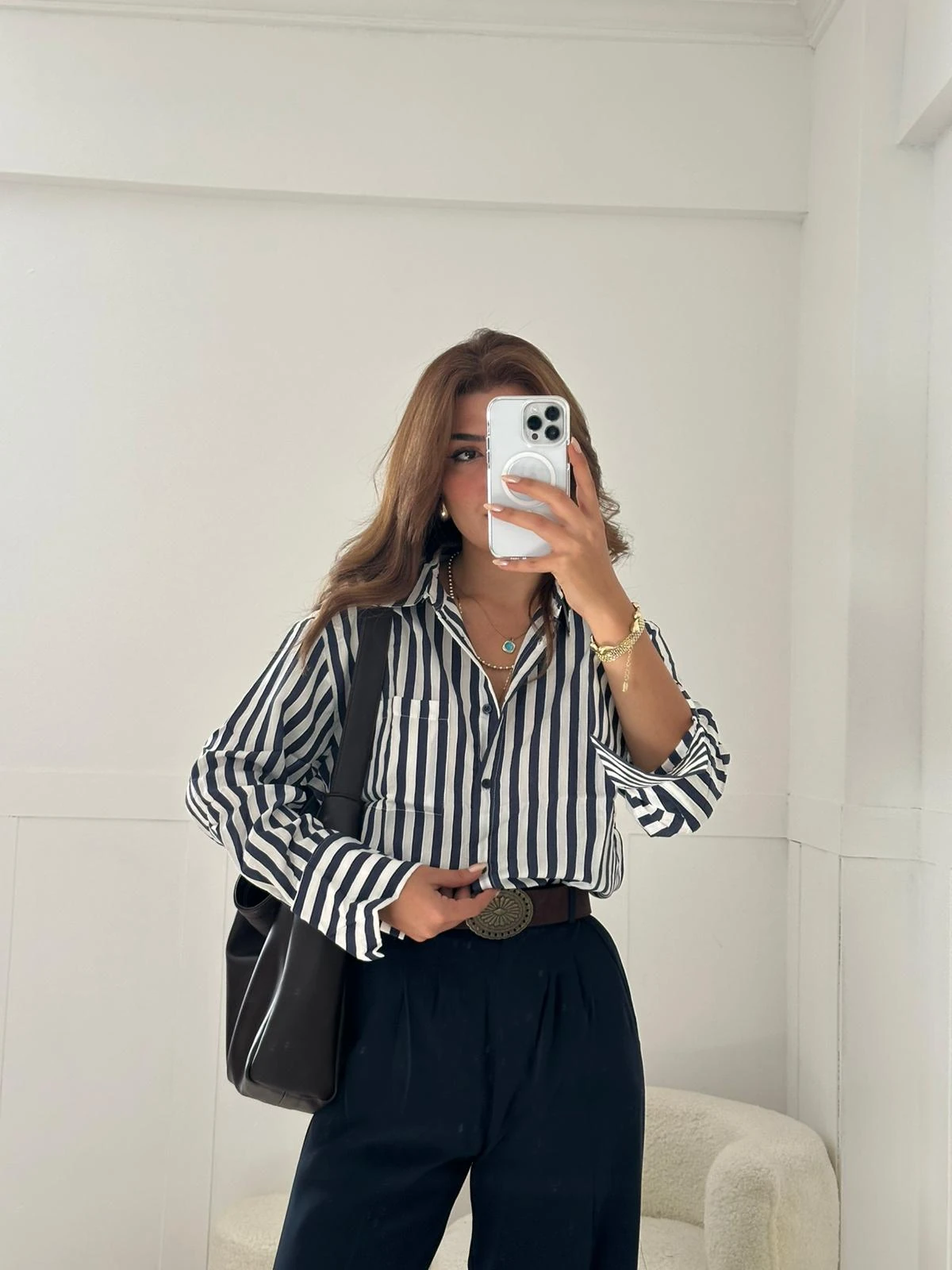 Lacivert çizgili gömlek