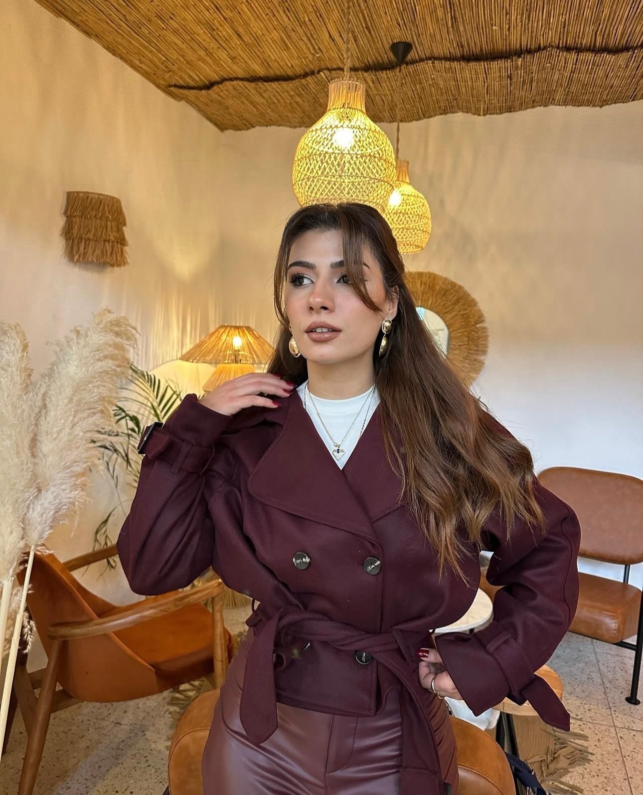 Bordo Kaşe Bağlamalı Ceket