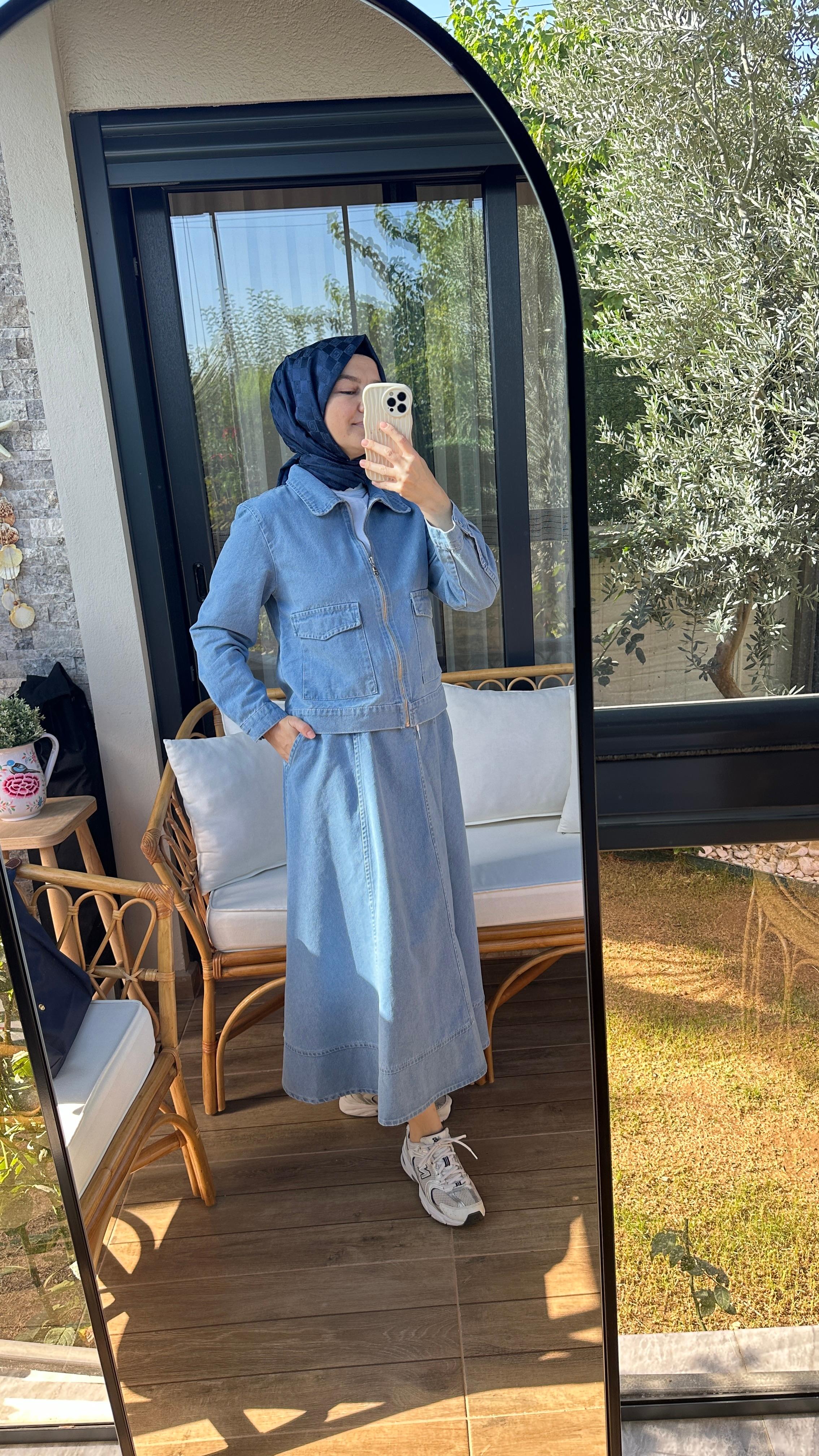 Denim etekli takım