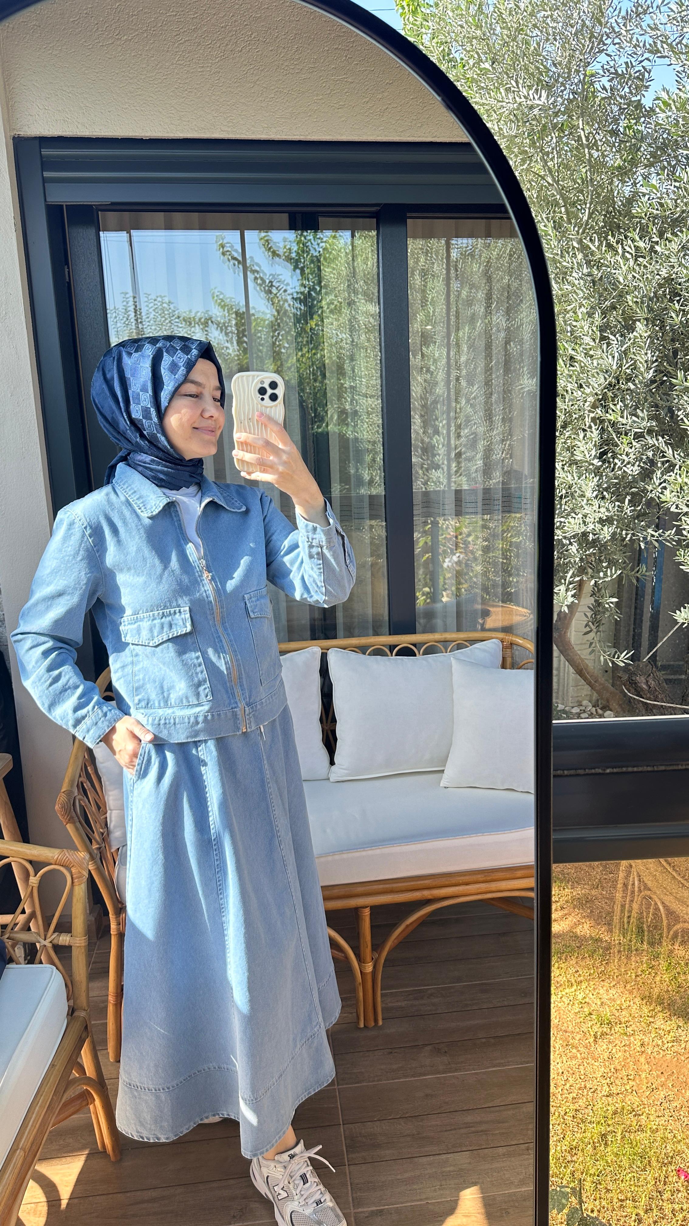 Denim etekli takım