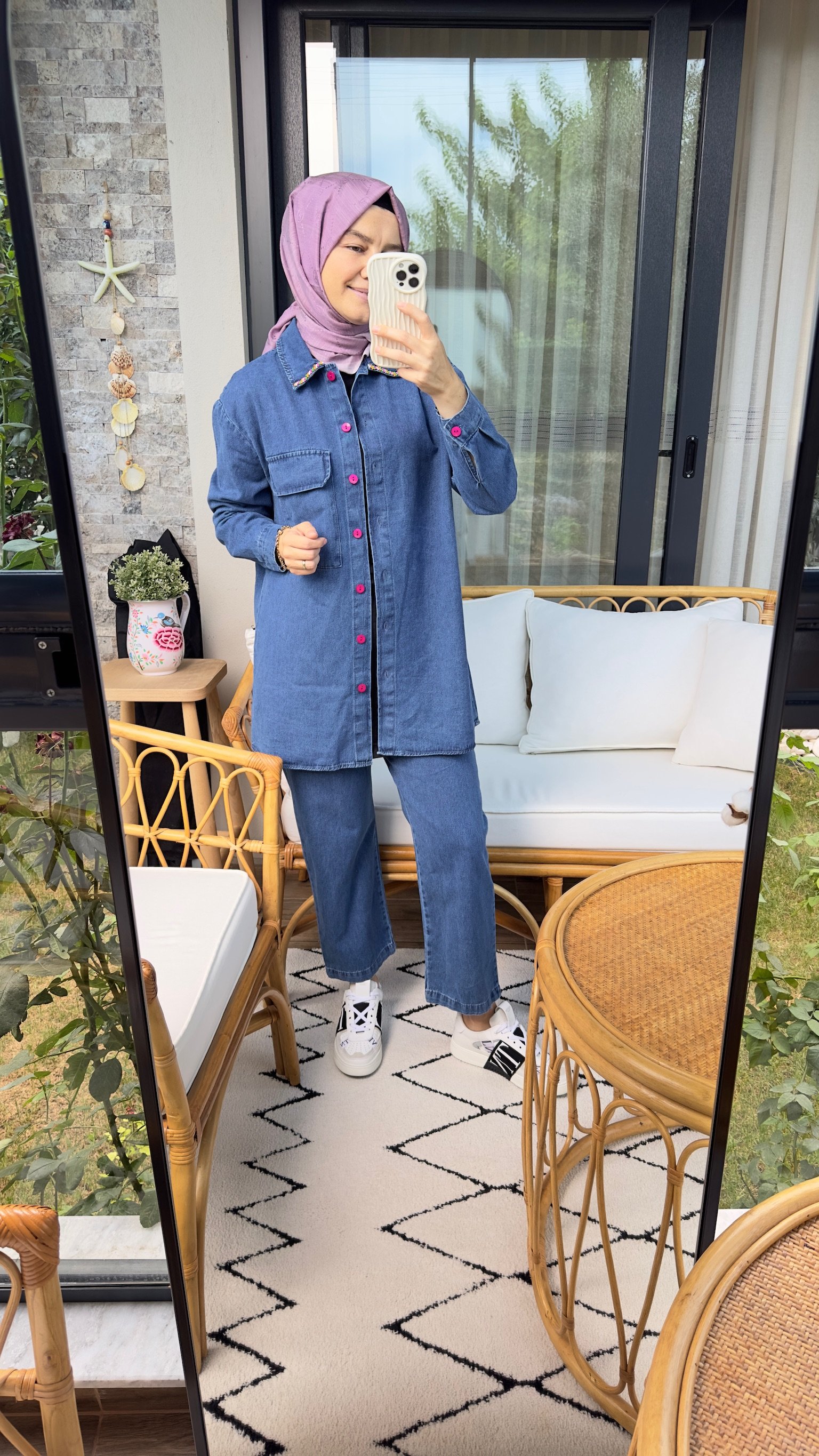 Denim Takım Boncuk Detaylı