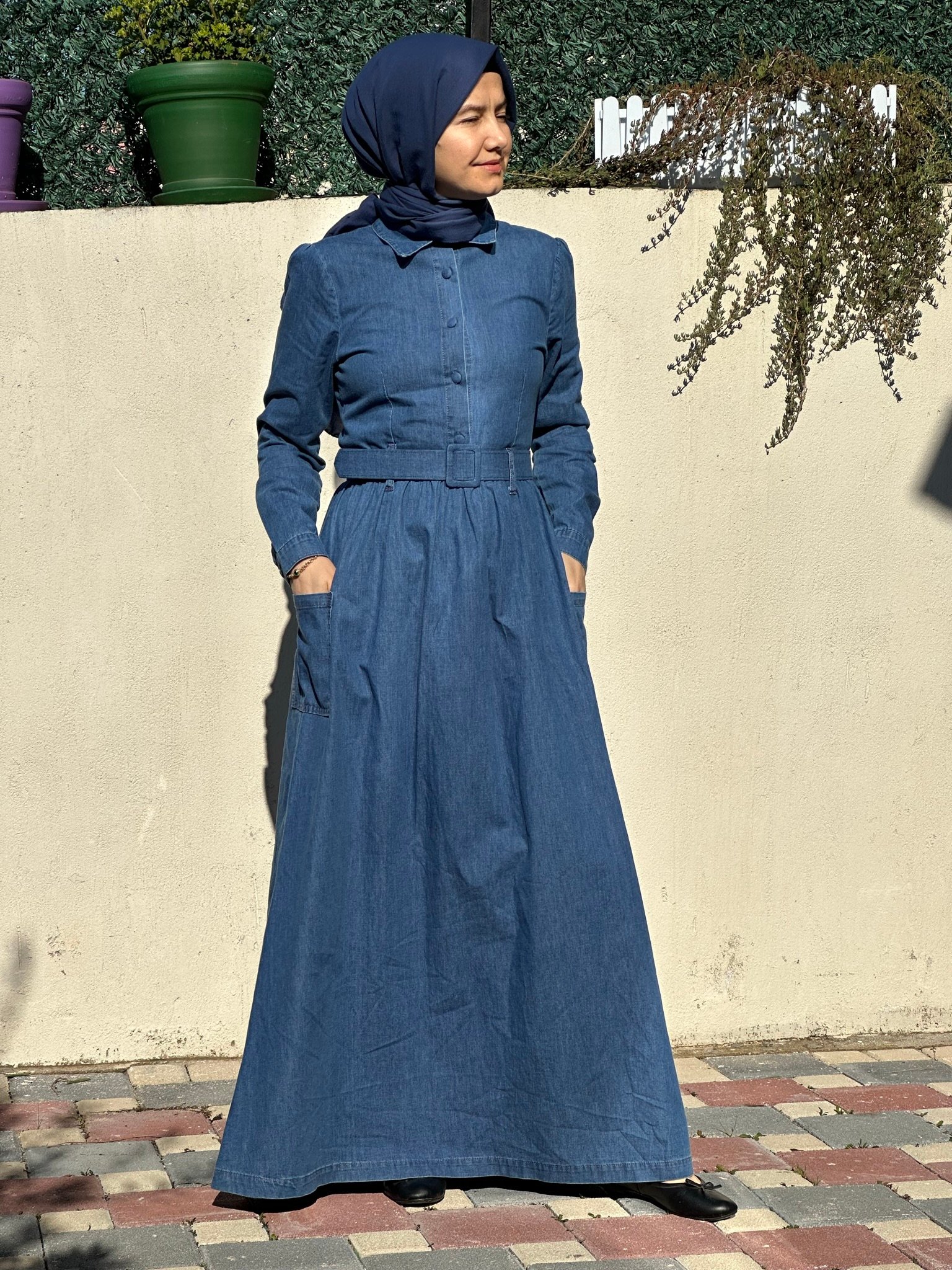 Denim Elbise(Kemer detaylı)