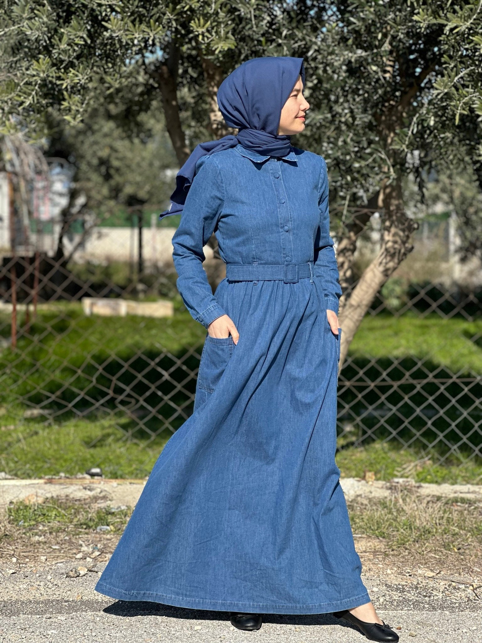 Denim Elbise(Kemer detaylı)