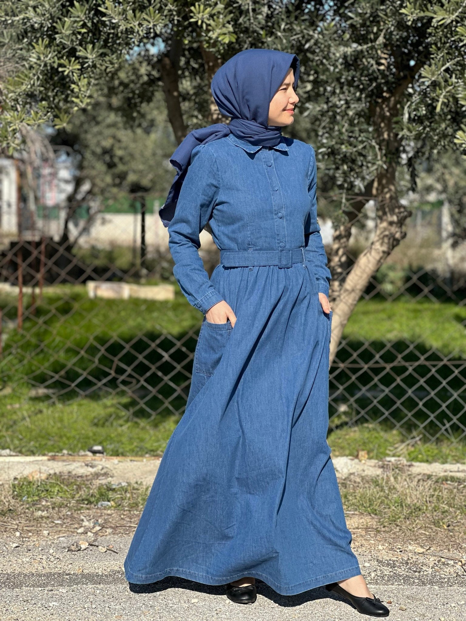 Denim Elbise(Kemer detaylı)