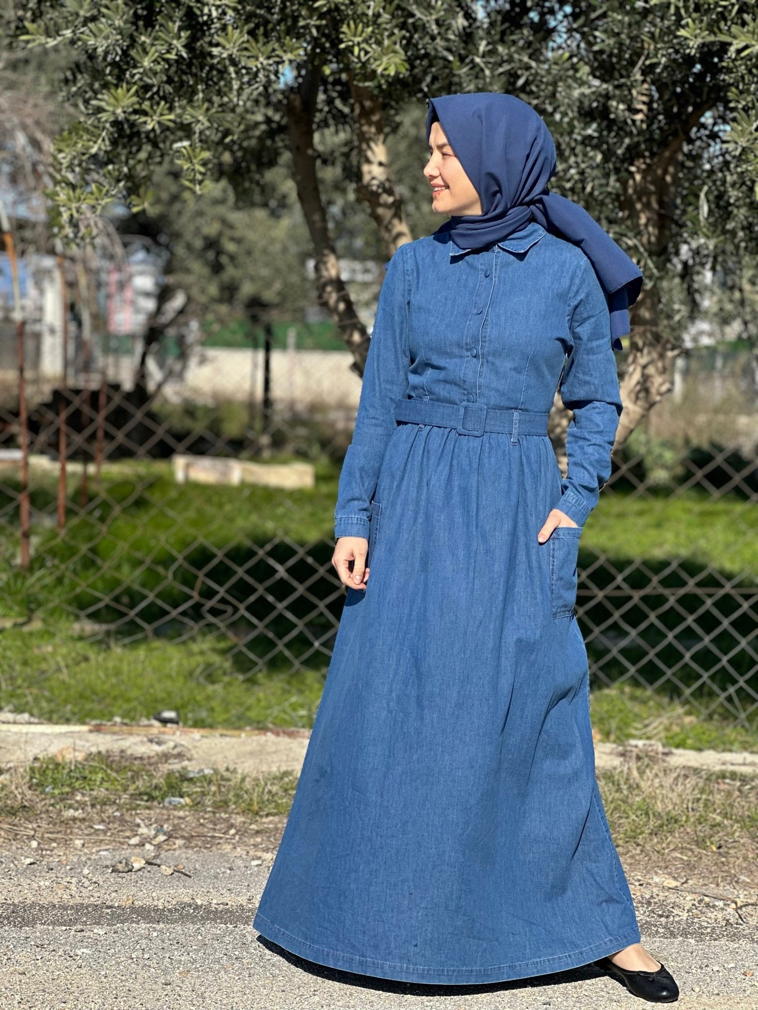 Denim Elbise(Kemer detaylı)