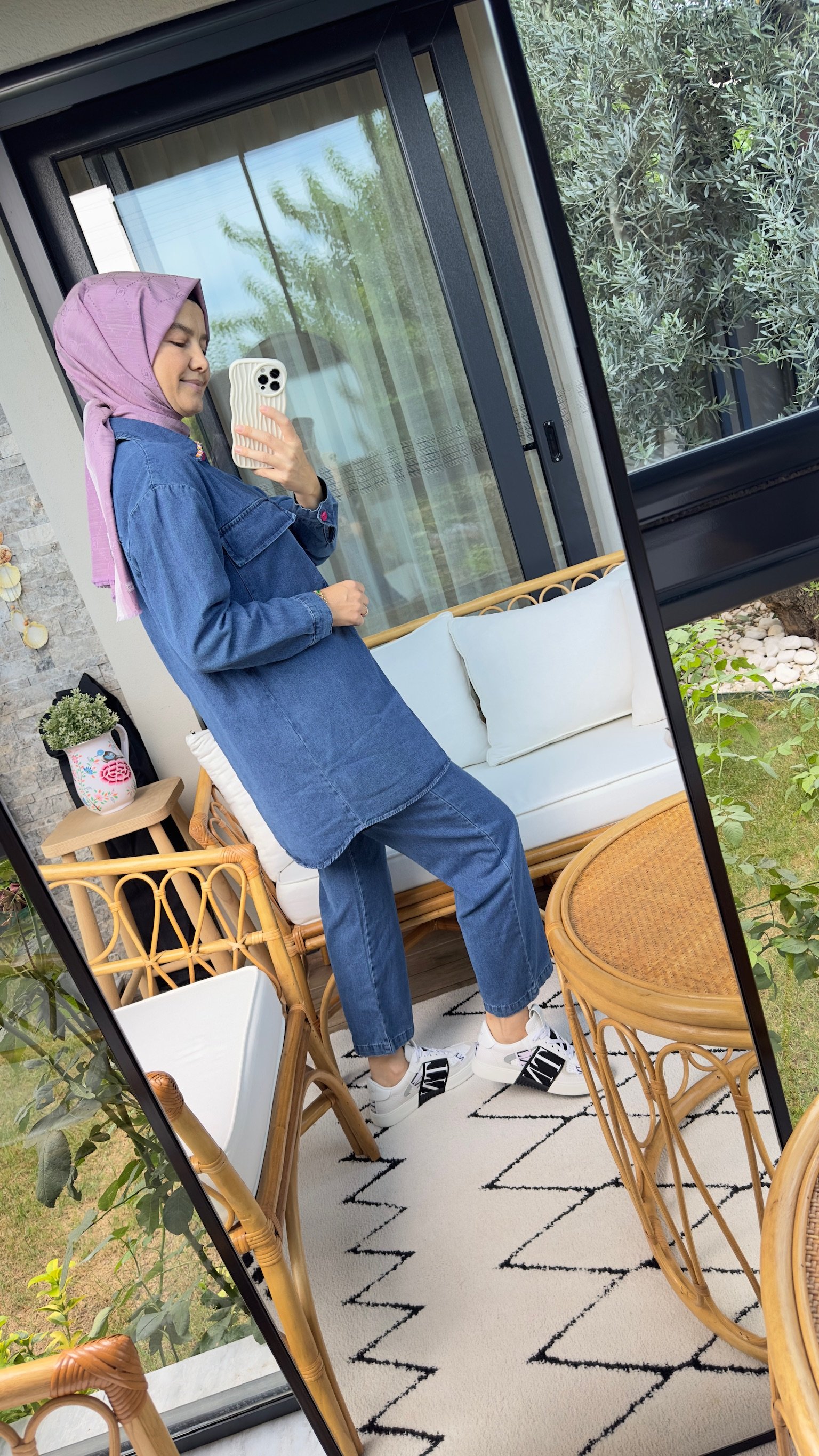 Denim Takım Boncuk Detaylı