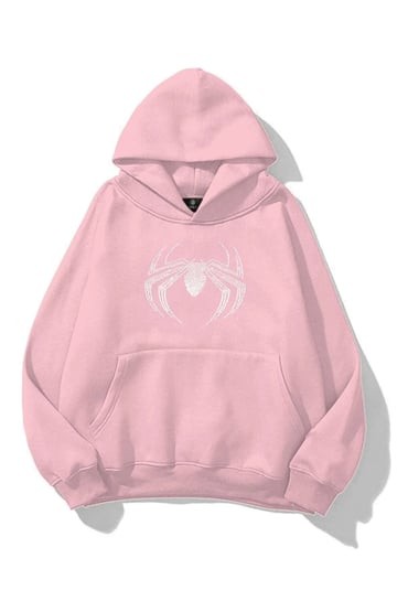 Unisex Spiderman Taş Baskılı Sweatshirt Pembe