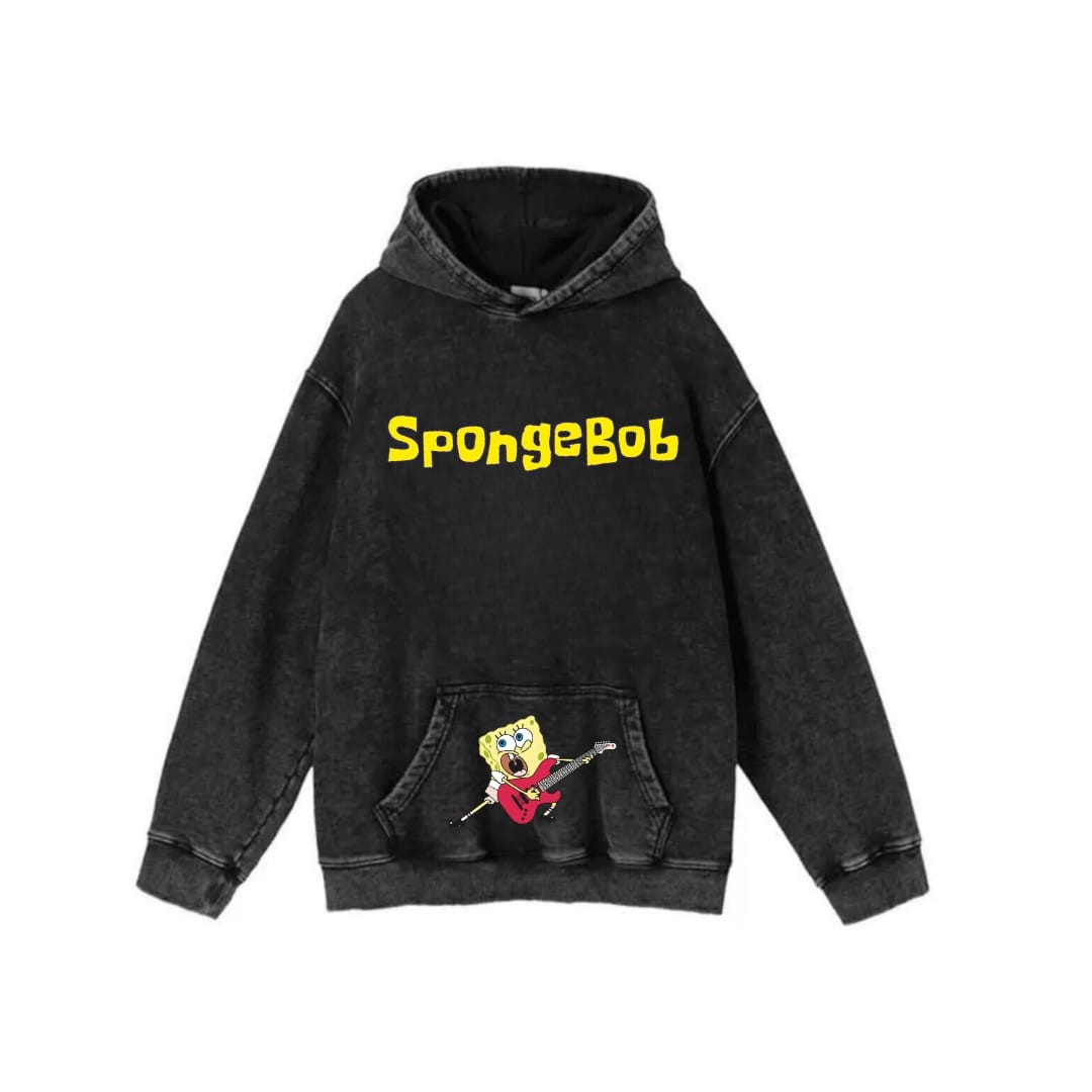 Yıkamalı Sponge Bob Vintage Kapüşonlu Sweatshirt