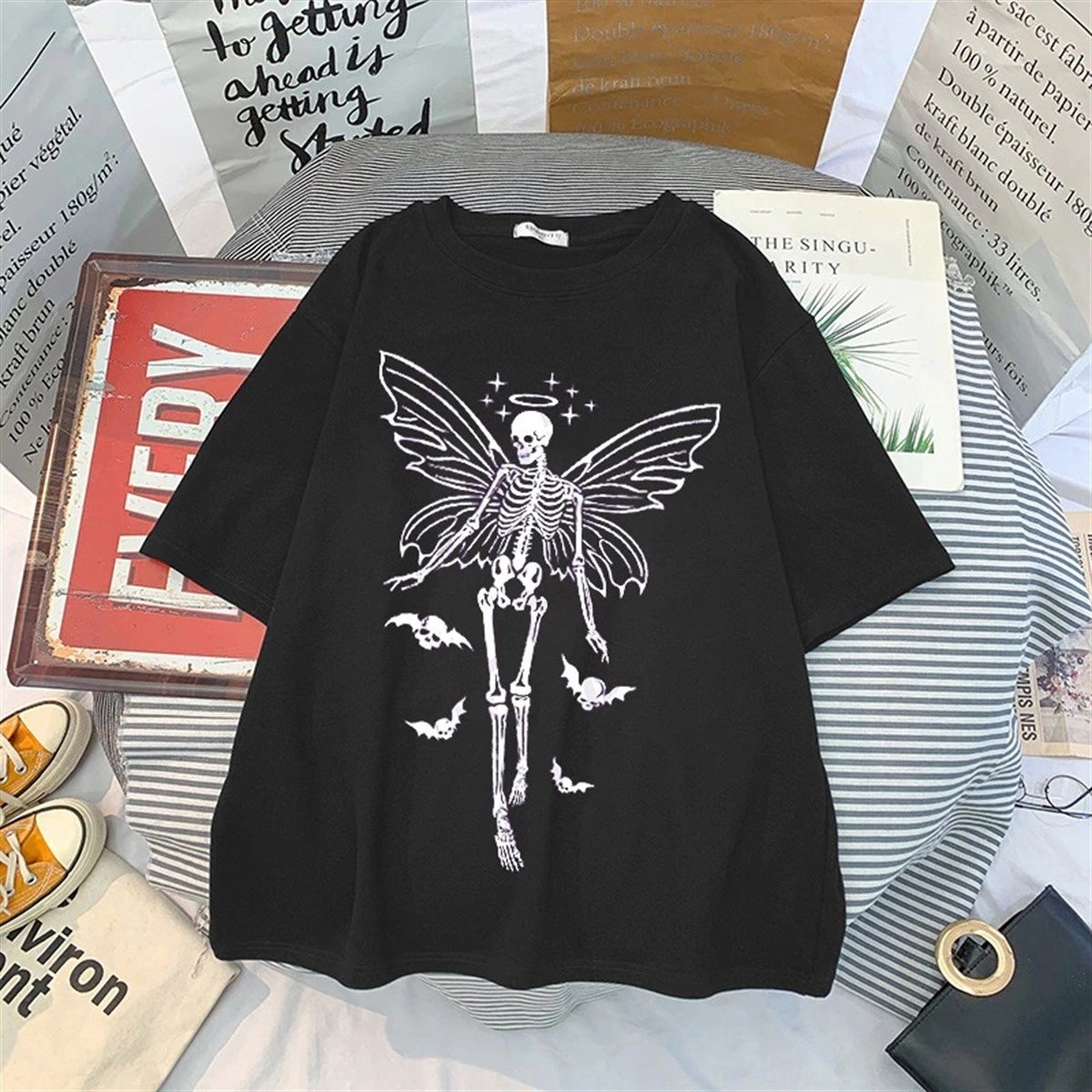 Gothic Clothes Angel Skull Unisex Oversize T-Shirt