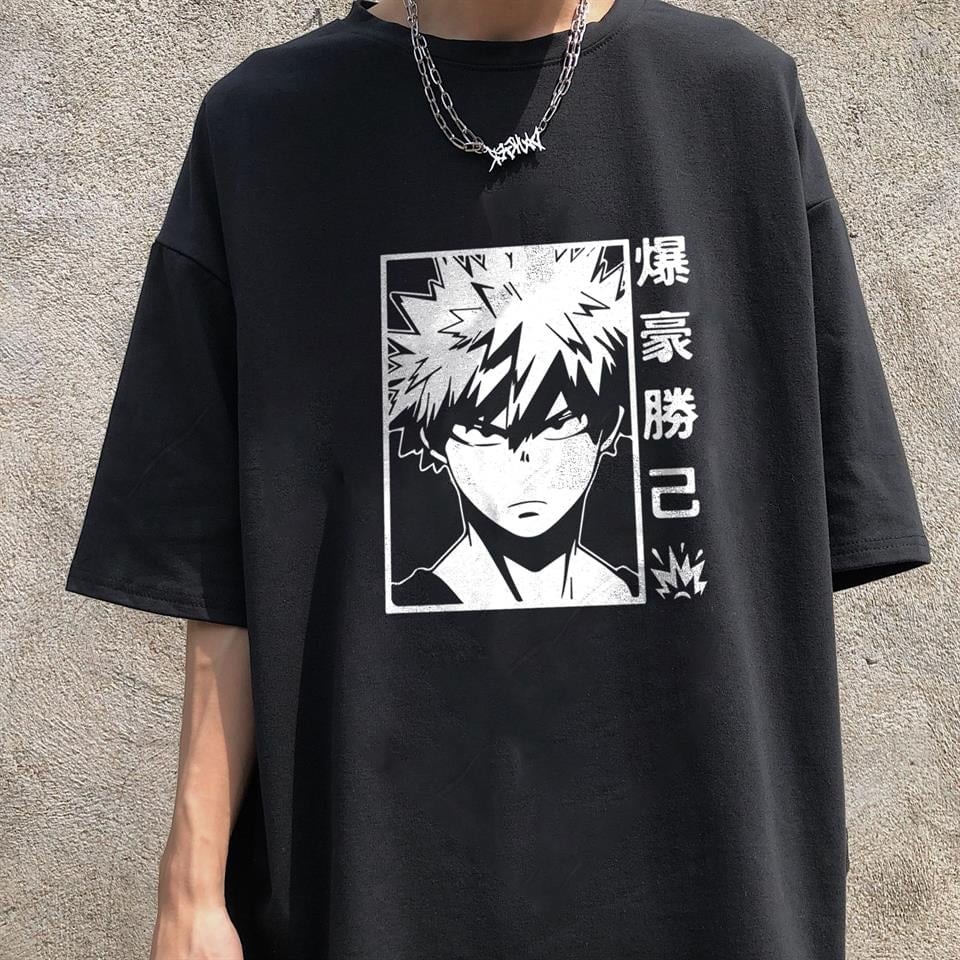 Anime Bakugou Baskılı Siyah Unisex Oversize T-shirt 