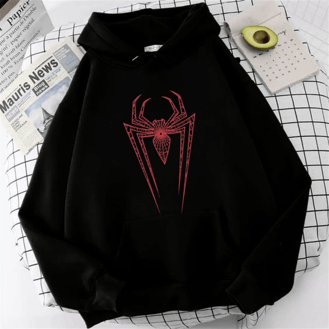 Spider Desenli Kapüşonlu Sweatshirt