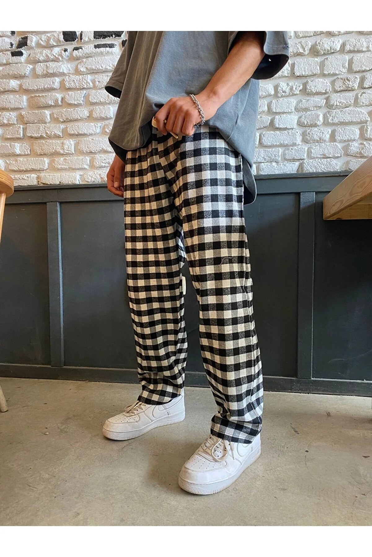 Harajuku Kare Desenli Unisex Pijama Eşofman